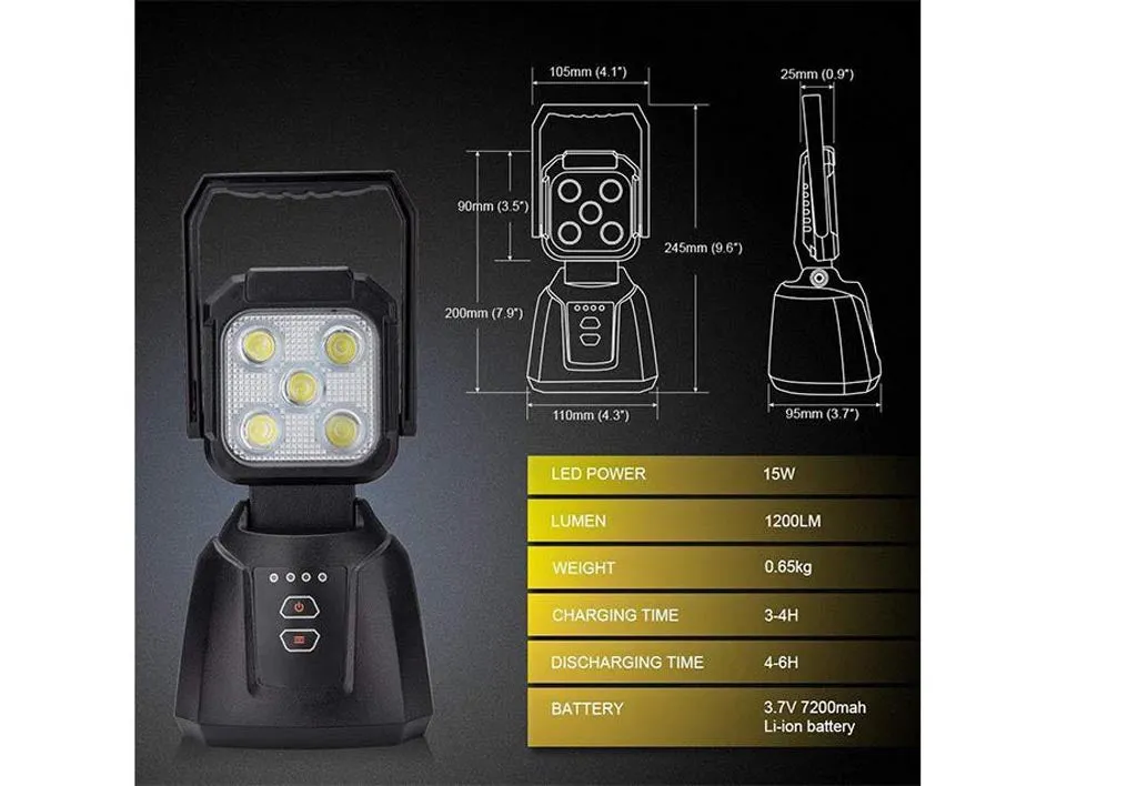 15W Magnetic Base Rechargeable Work/Camp Light