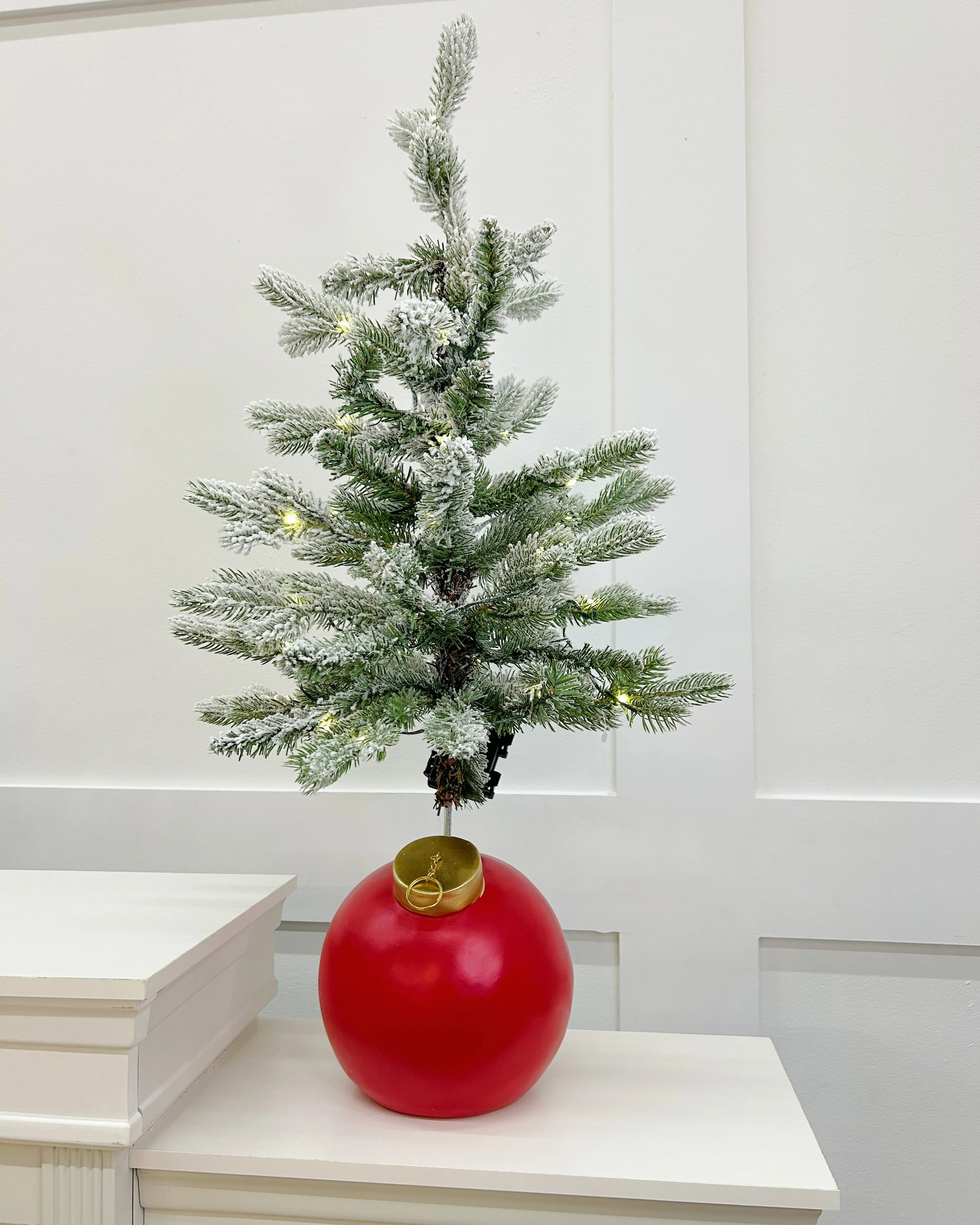 2 FT Snowy Allison Pine Pottable Tree With Red Ornament Base