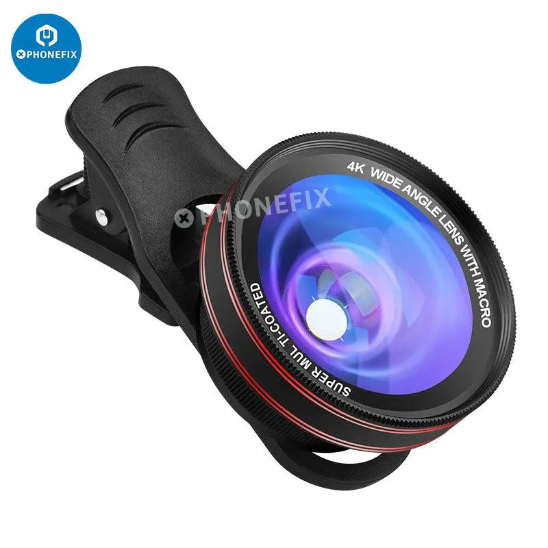 2 In 1 4K HD Wide-angle Macro Lens with LED Lamp for Phone Camera