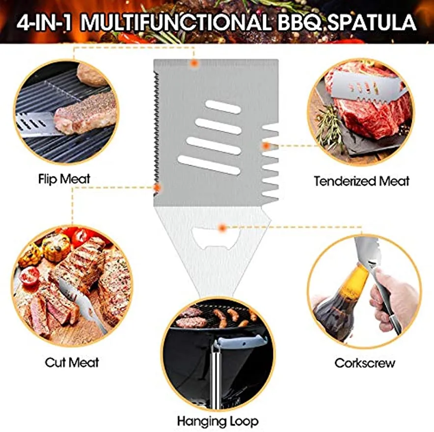 29pcs Grilling Accessories Kit for Men Women, Stainless Steel Heavy Duty BBQ Tools with Glove and Corkscrew, Grill Utensils Set in Portable Canvas Bag for Outdoor,Camping,Backyard, Perfect Grill Gift