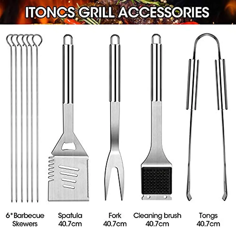 29pcs Grilling Accessories Kit for Men Women, Stainless Steel Heavy Duty BBQ Tools with Glove and Corkscrew, Grill Utensils Set in Portable Canvas Bag for Outdoor,Camping,Backyard, Perfect Grill Gift