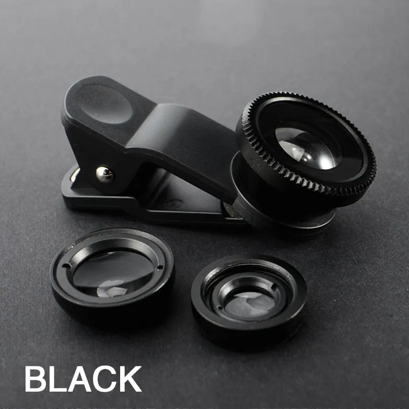 3in1 Fisheye Wide Angle Micro Camera Lens for iPhone Xiaomi Redmi 3IN1 Zoom Fish Eye Len on Smartphone Lenses with Phone Clip