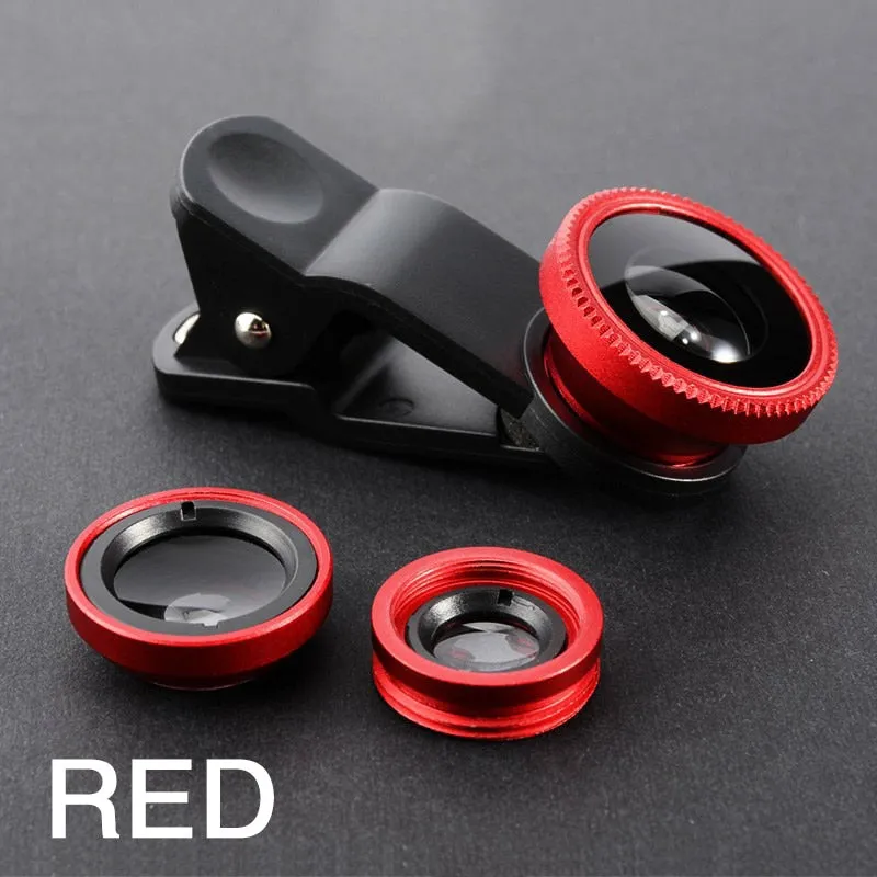 3in1 Fisheye Wide Angle Micro Camera Lens for iPhone Xiaomi Redmi 3IN1 Zoom Fish Eye Len on Smartphone Lenses with Phone Clip