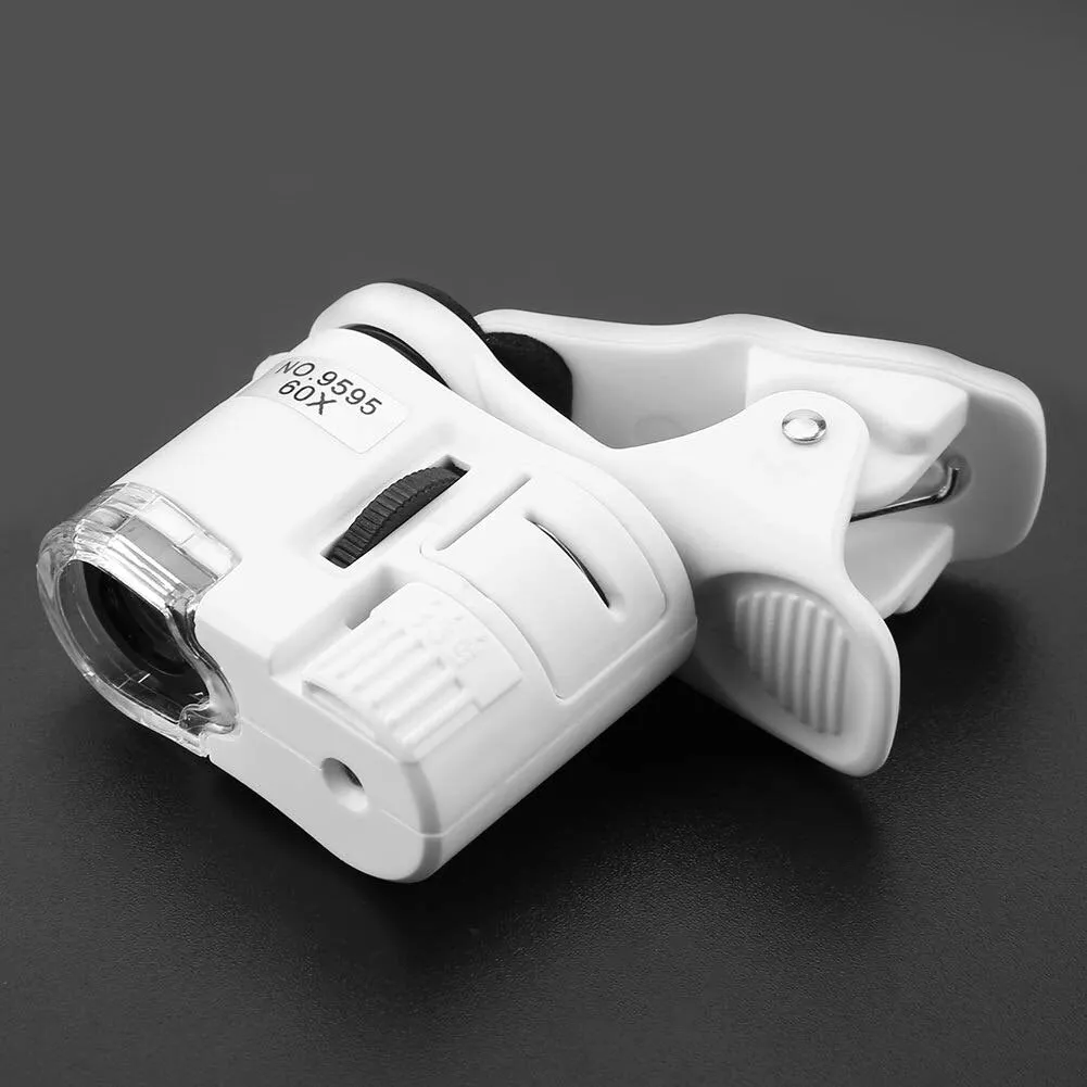 60X Portable Clip Magnifier Loupe UV Microscope Universal Mobile Phone with Mini LED NK-Shopping