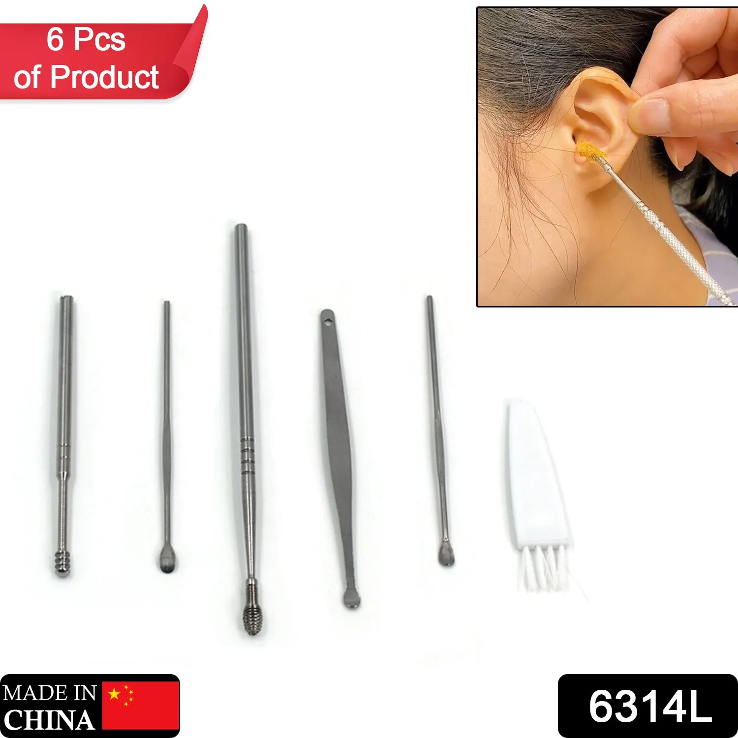 6314L 6Pcs Earwax Removal Kit | Ear Cleansing Tool Set | Ear Curette Ear Wax Remover Tool (loose pack)