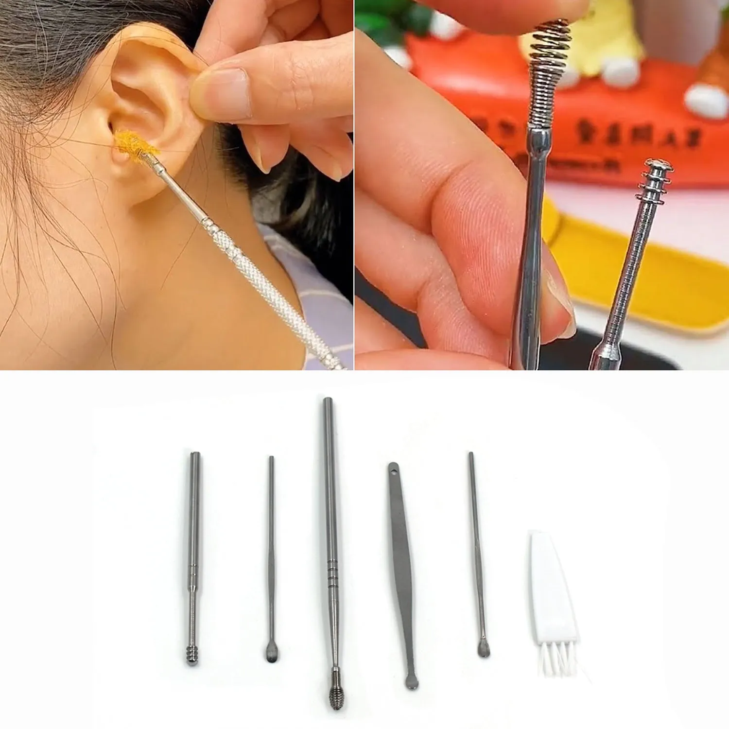 6314L 6Pcs Earwax Removal Kit | Ear Cleansing Tool Set | Ear Curette Ear Wax Remover Tool (loose pack)