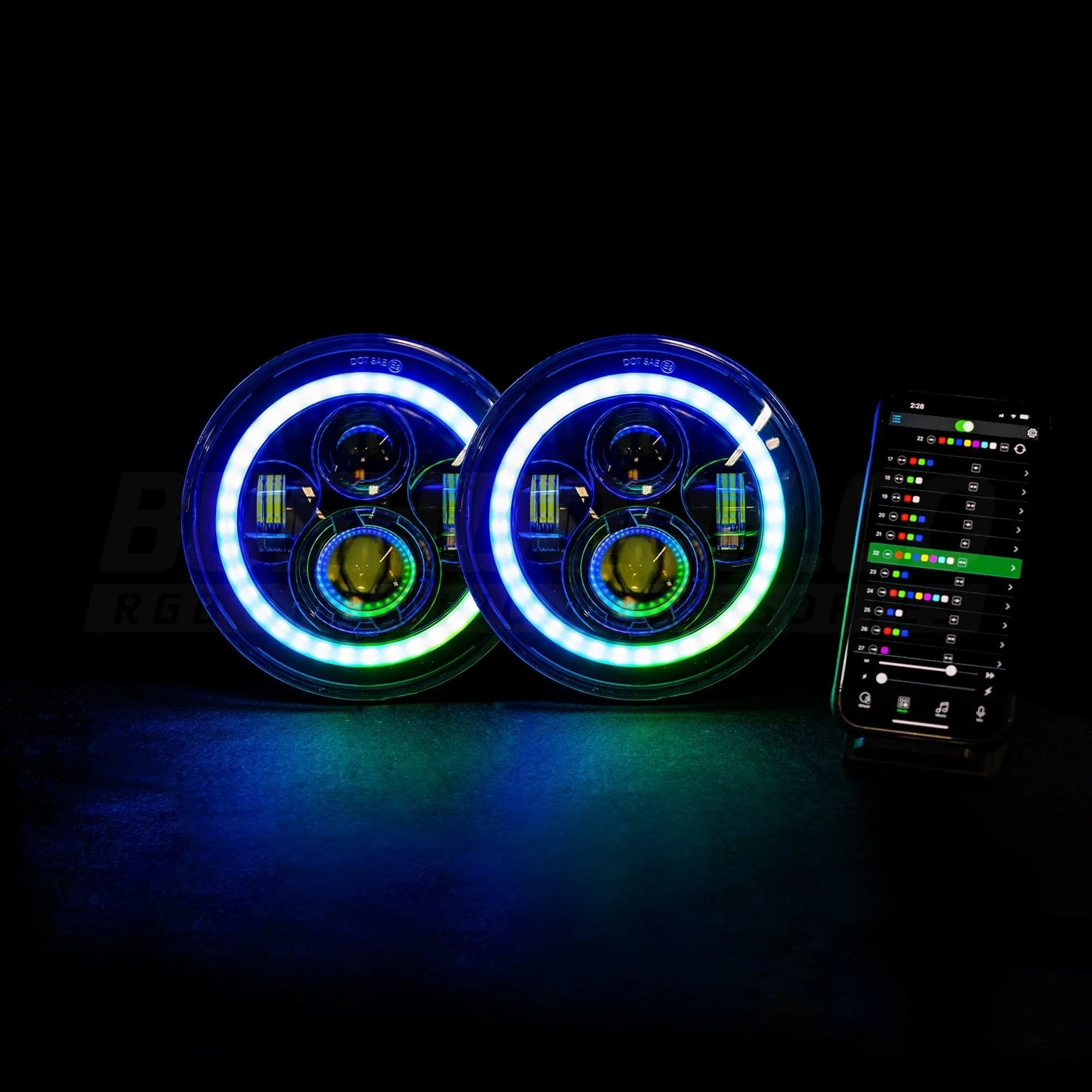 7" 'Halo' LED Colour Chasing Headlights