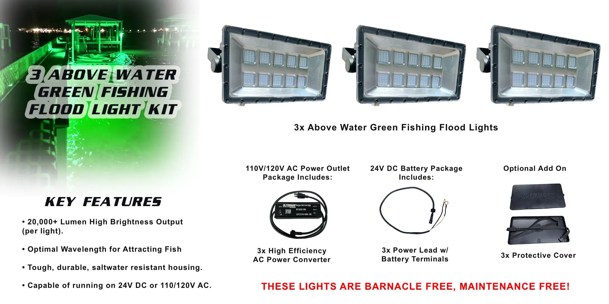 Above Water Green Fishing Flood Light Kit