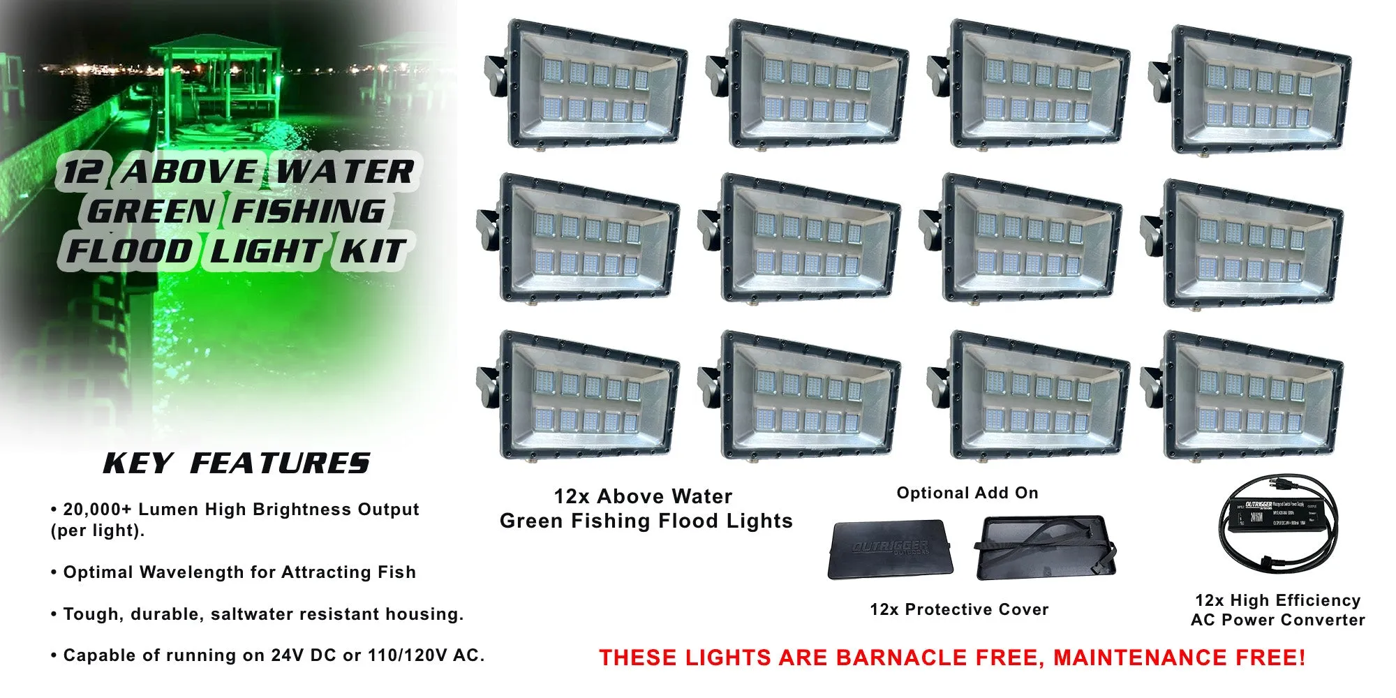 Above Water Green Fishing Flood Light Kit