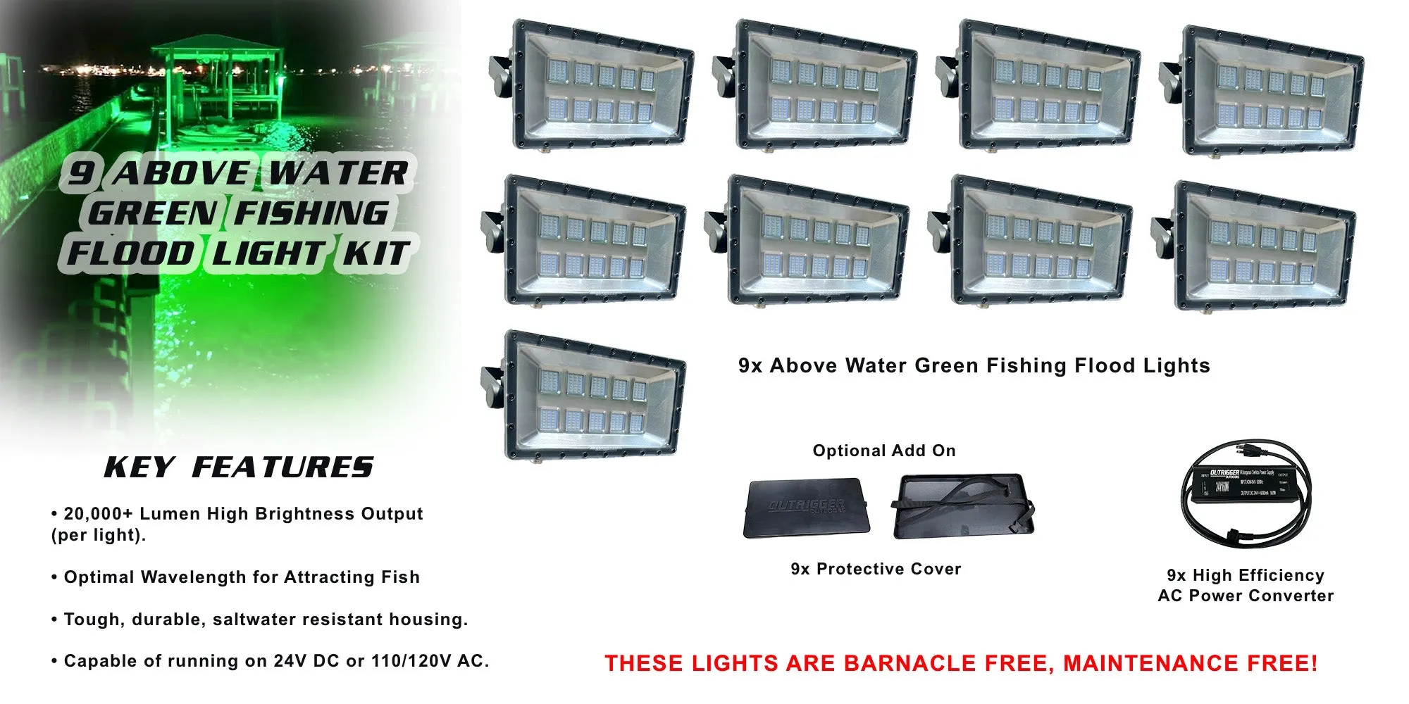 Above Water Green Fishing Flood Light Kit