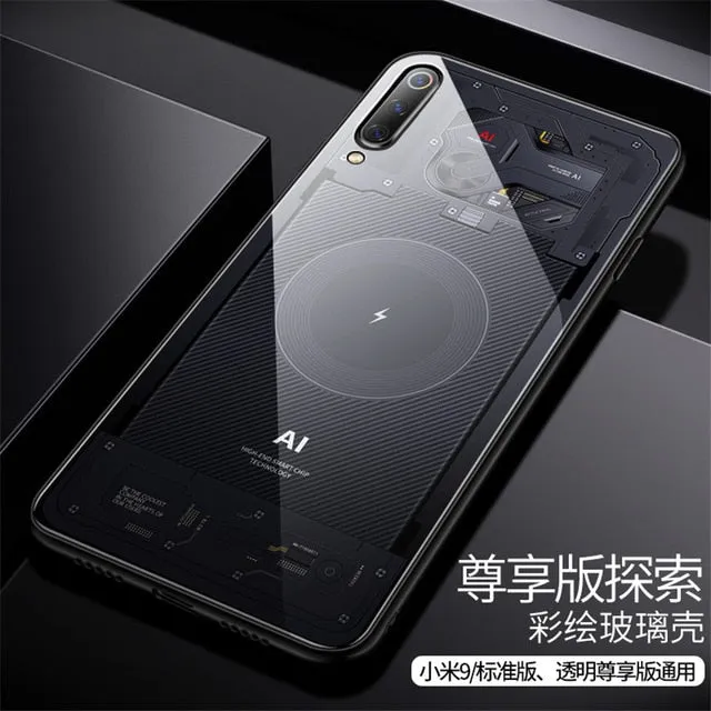 Aixuan Glass Case For Xiaomi mi 9/Mi9 Explorer/Xiaomi mi 9 SE Case painted Tempered Glass Silicon Protective full Cover Cases