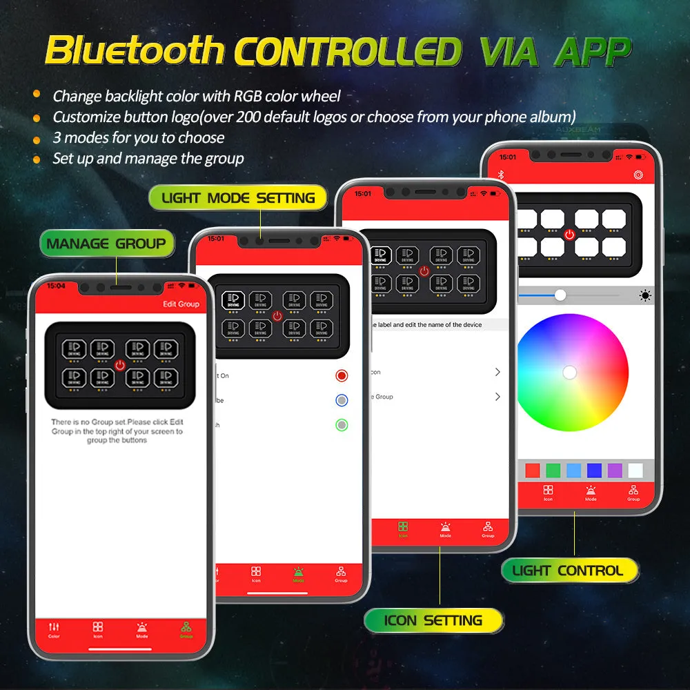 AR-800 RGB SWITCH PANEL WITH APP, TOGGLE/ MOMENTARY/ PULSED MODE SUPPORTED