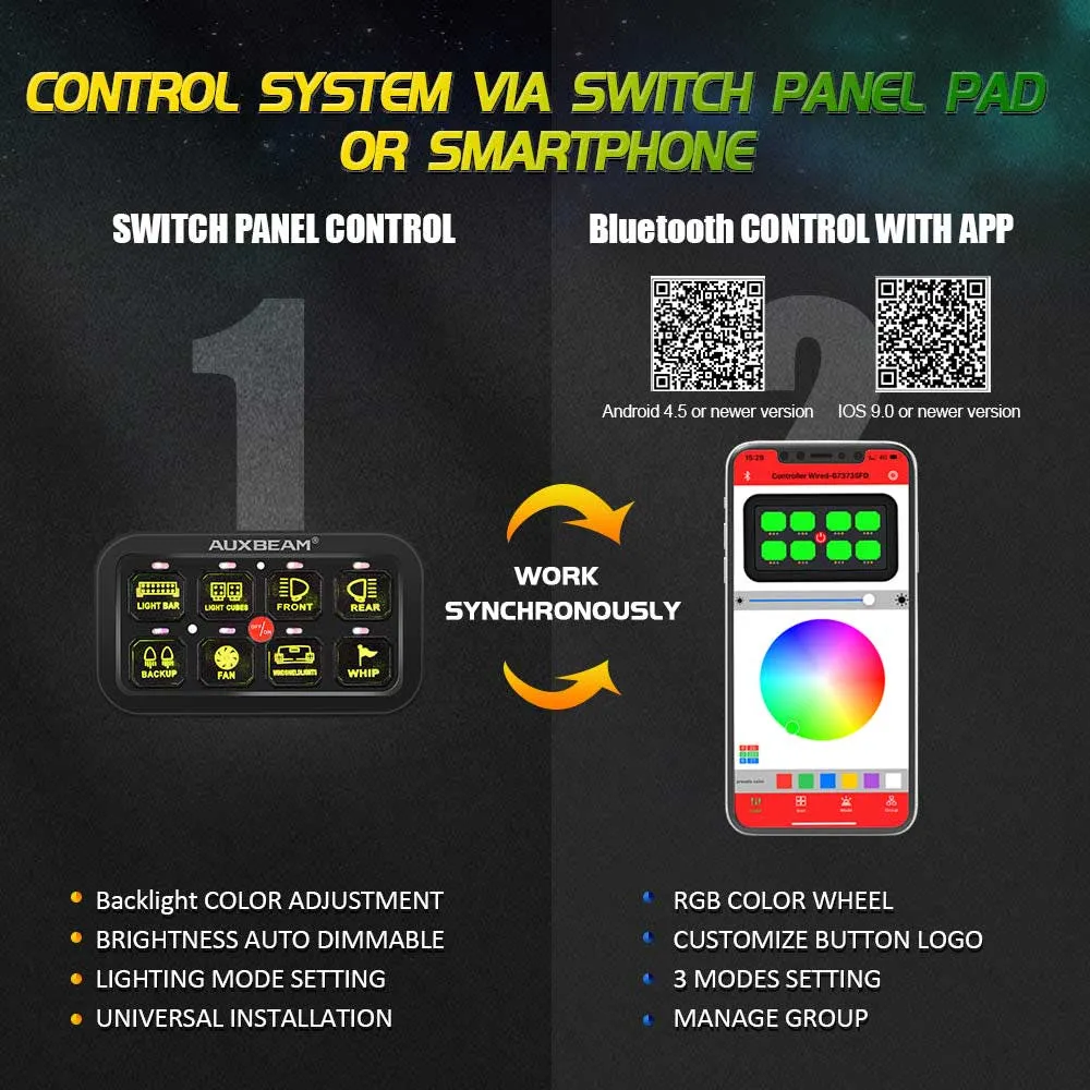 Auxbeam - AR-800 Multifunction RGB Switch Panel with Bluetooth Controlled