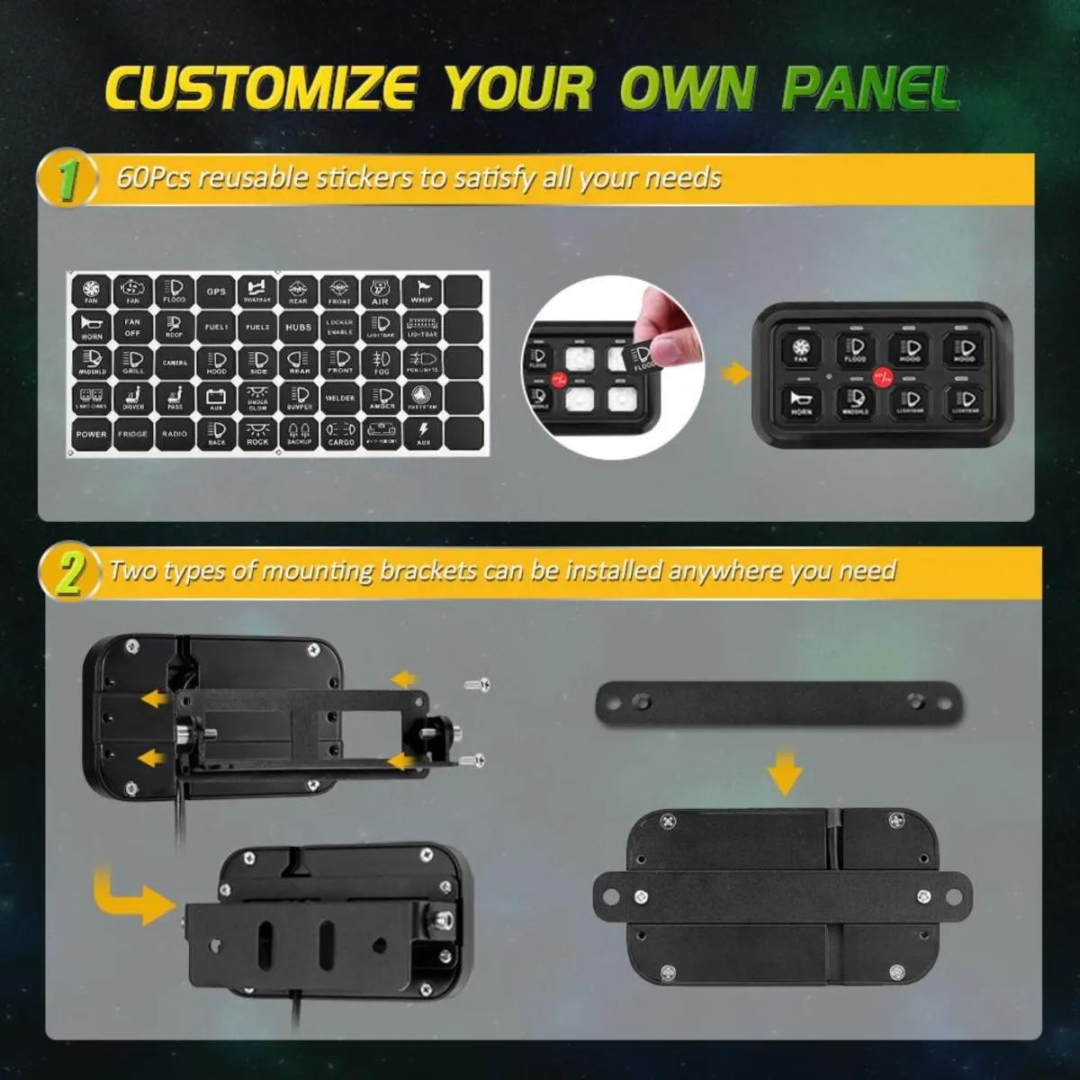 Auxbeam RGB 8 Gang Switch Control Panel with Bluetooth Control