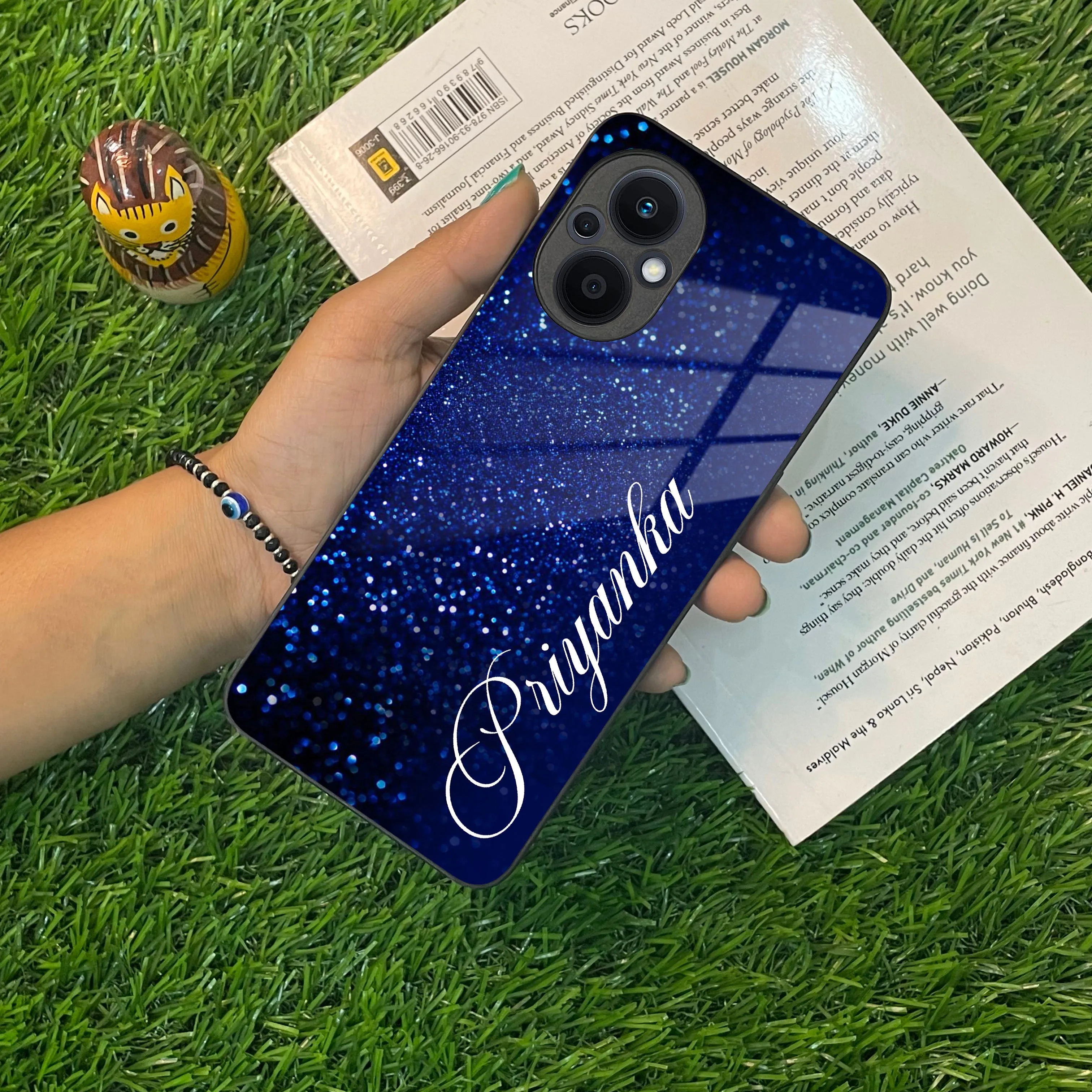 Blue Glitter Customize Glass Case Cover For Oppo