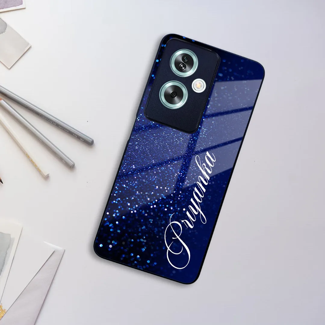 Blue Glitter Customize Glass Case Cover For Oppo