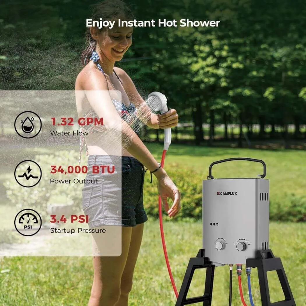 Camplux 1.32 GPM Outdoor Portable Propane Gas Camping Shower with Pump Pack Kits, Grey