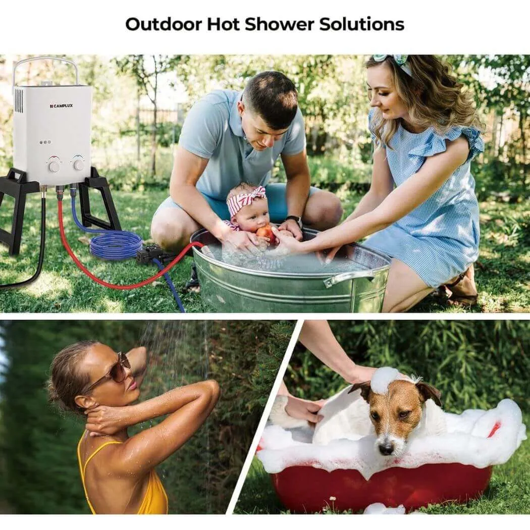 Camplux 1.32 GPM Outdoor Portable Propane Gas Camping Shower with Pump Pack Kits, White