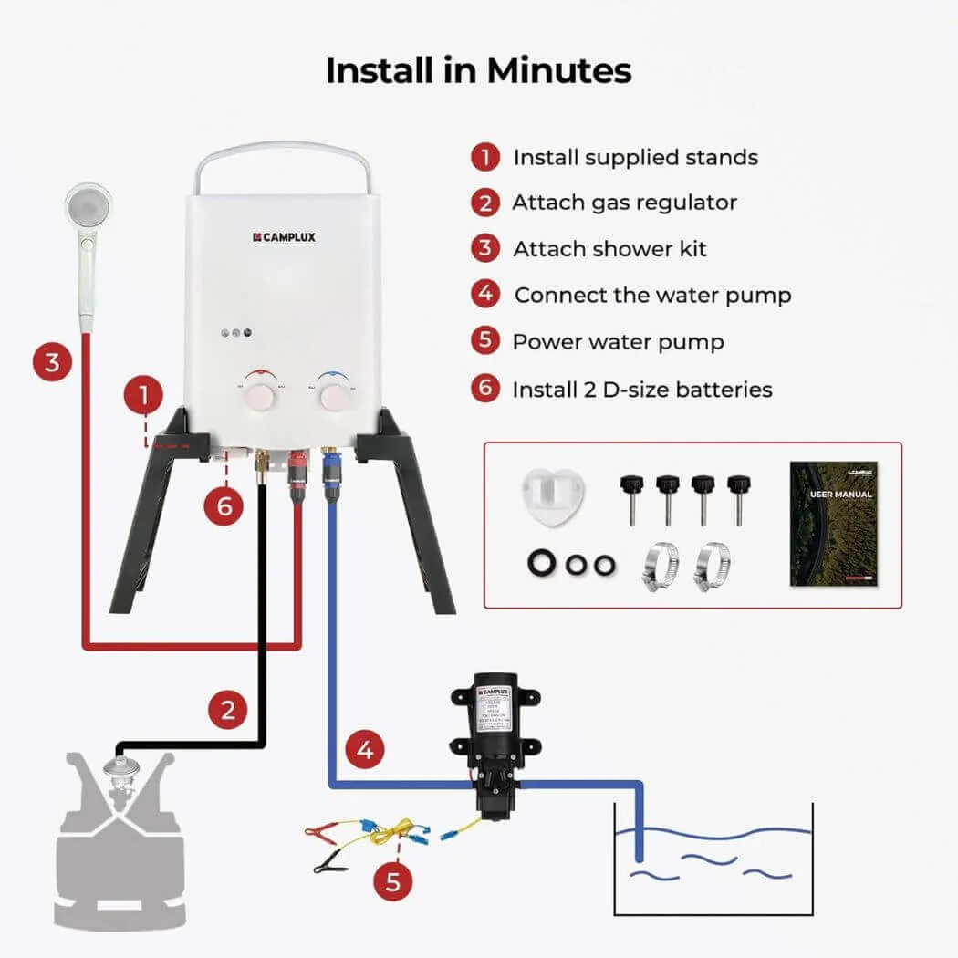 Camplux 1.32 GPM Outdoor Portable Propane Gas Camping Shower with Pump Pack Kits, White