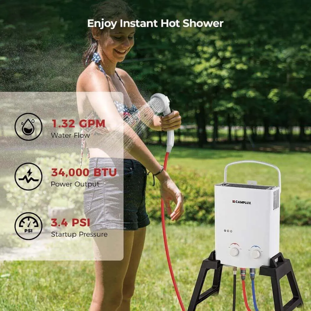 Camplux 1.32 GPM Outdoor Portable Propane Gas Camping Shower with Pump Pack Kits, White