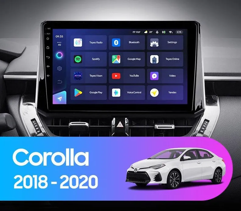 Car Dealz Elite 4G Data Model 10.2" Android 12.0 For Toyota Corolla 12 2018 - 2020 In Dash Plus OEM Fascia