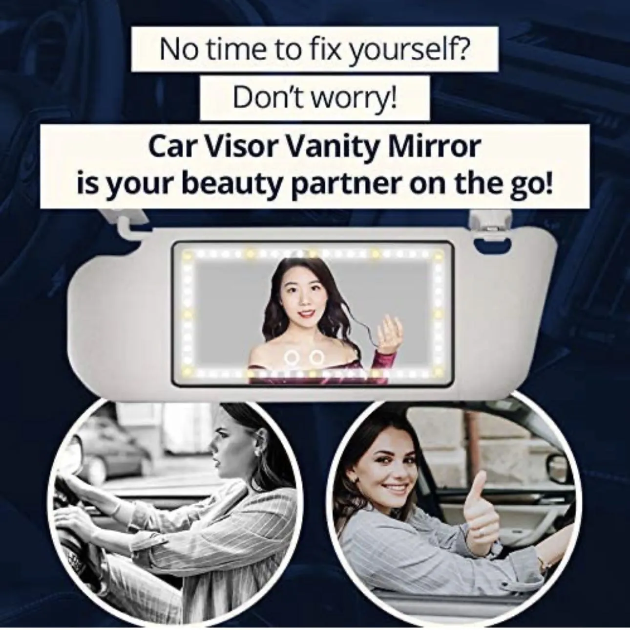 Rechargeable Car Sun Visor Vanity Mirror with LED Light - Compact Makeup Accessory for Easy Grooming on the Go