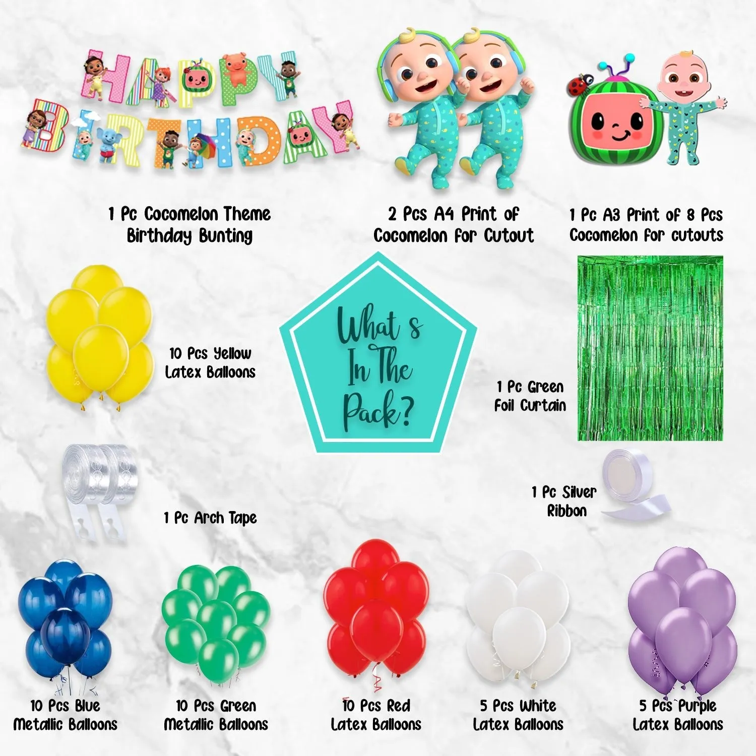 Cocomelon Birthday Decoration 57 Pcs Decoration Items for Kids Birthday