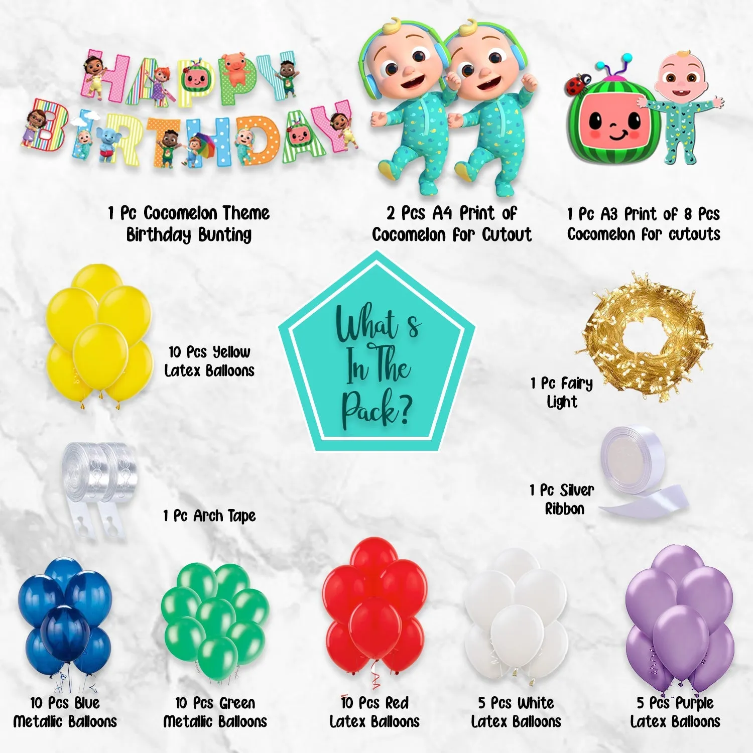 Cocomelon Kids Birthday Items 57 Pcs Birthday Décor