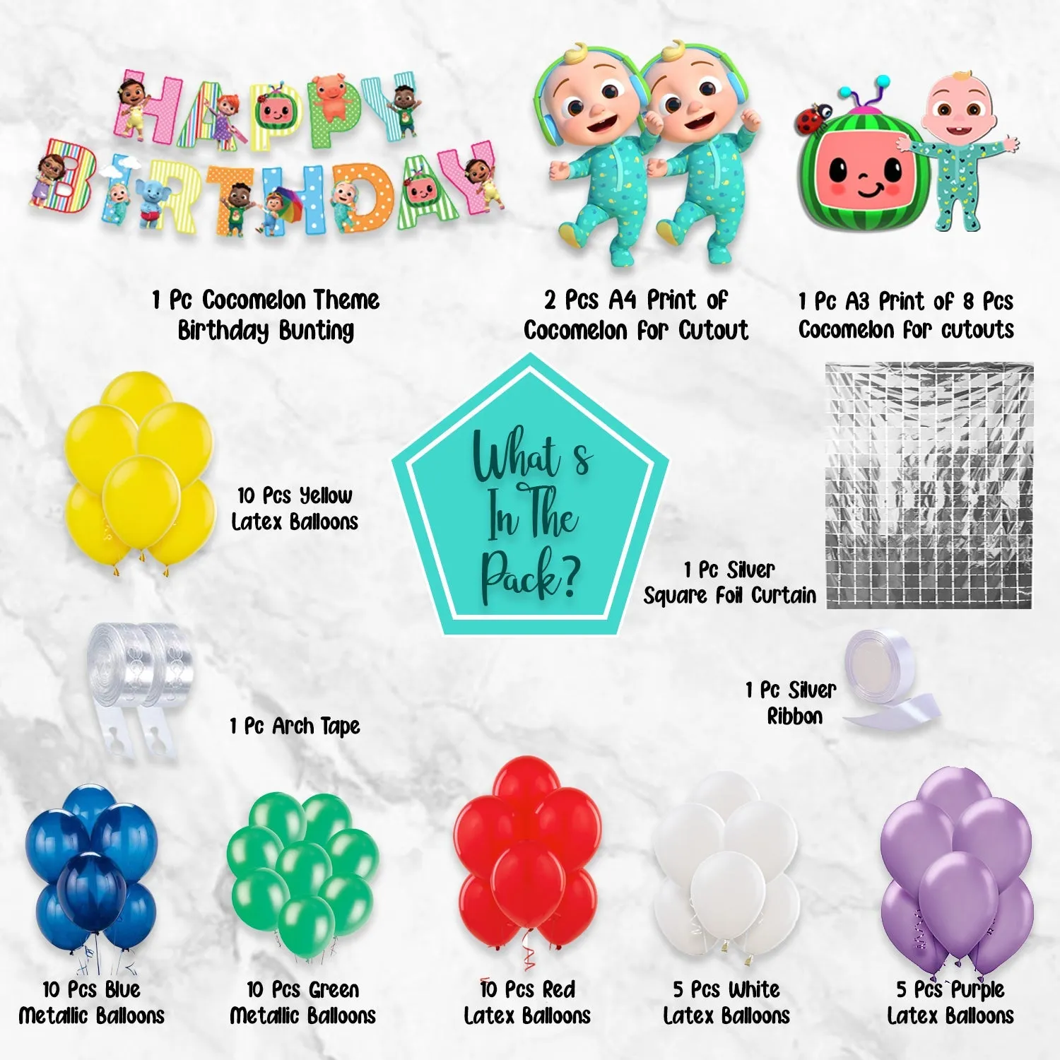 Cocomelon Kids Birthday Kit 57 Pcs Decoration Items for Kids Birthday