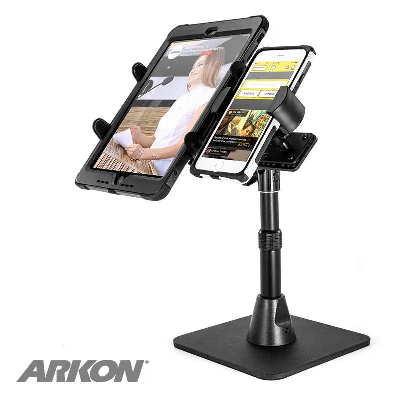 Dual Slim-Grip® Tablet Holder and RoadVise® Phone Holder with Desk Stand Mount for Side-by-Side Streaming