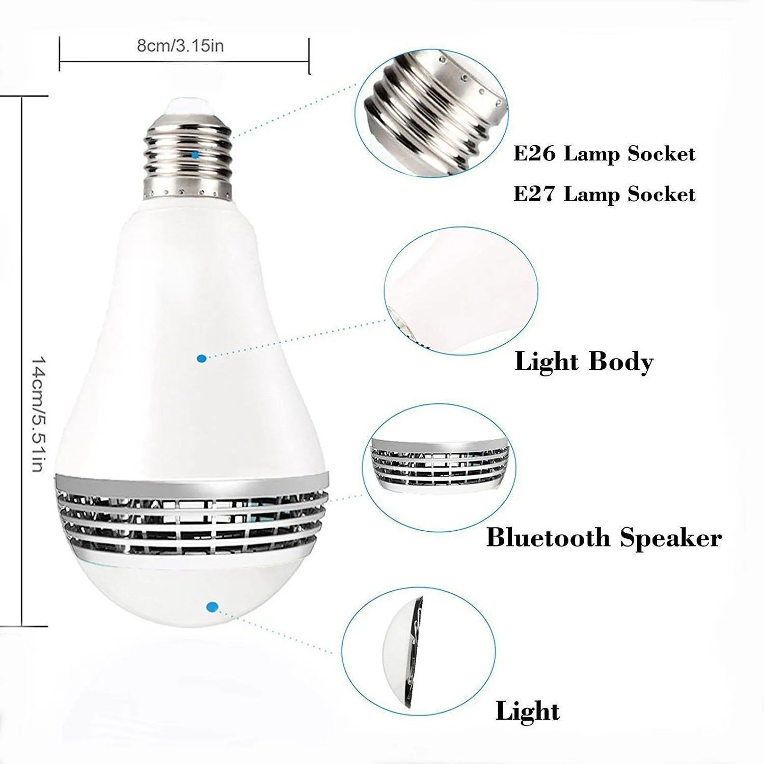 E27 Smart LED Bulb Bluetooth 4.0 Audio Speakers Lamp RGB 9W Dimmable Wireless Music Lampada Color Changing via WiFi App Control