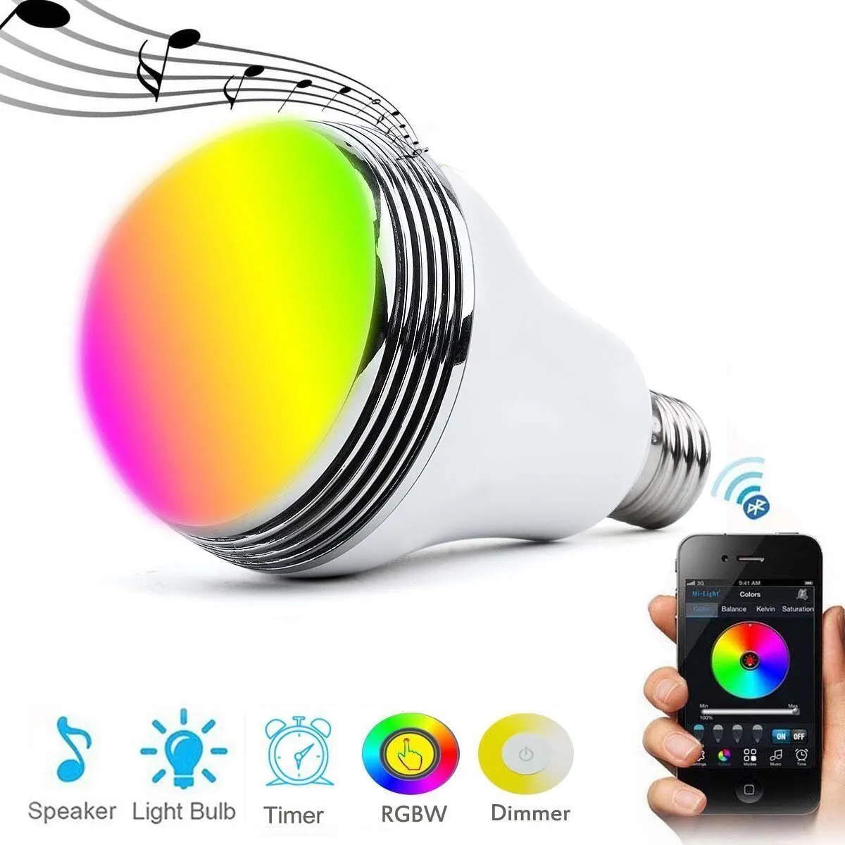 E27 Smart LED Bulb Bluetooth 4.0 Audio Speakers Lamp RGB 9W Dimmable Wireless Music Lampada Color Changing via WiFi App Control