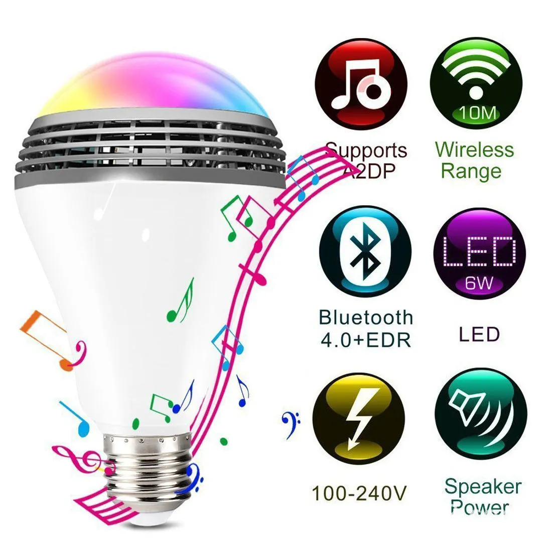 E27 Smart LED Bulb Bluetooth 4.0 Audio Speakers Lamp RGB 9W Dimmable Wireless Music Lampada Color Changing via WiFi App Control