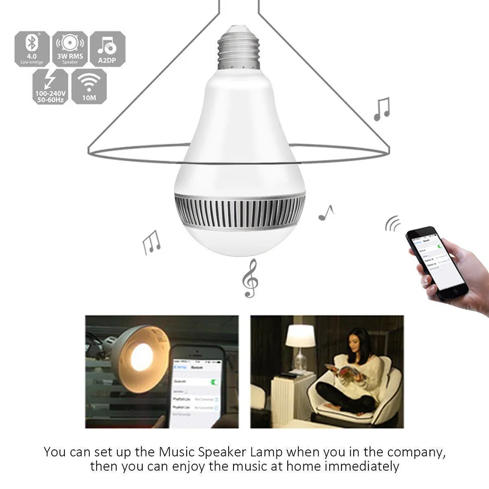 E27 Smart LED Bulb Bluetooth 4.0 Audio Speakers Lamp RGB 9W Dimmable Wireless Music Lampada Color Changing via WiFi App Control