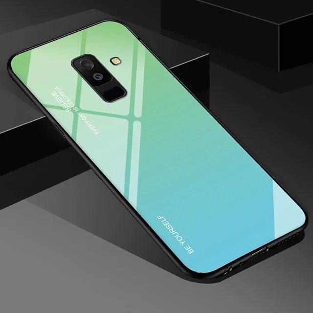 EKDME Tempered Glass Case For Samsung Galaxy S8 S9 S10 Plus S10e A50 A30 70 A7 J6 A8 2018 Note 8 9 M30 M20 Aurora Colorful Cover