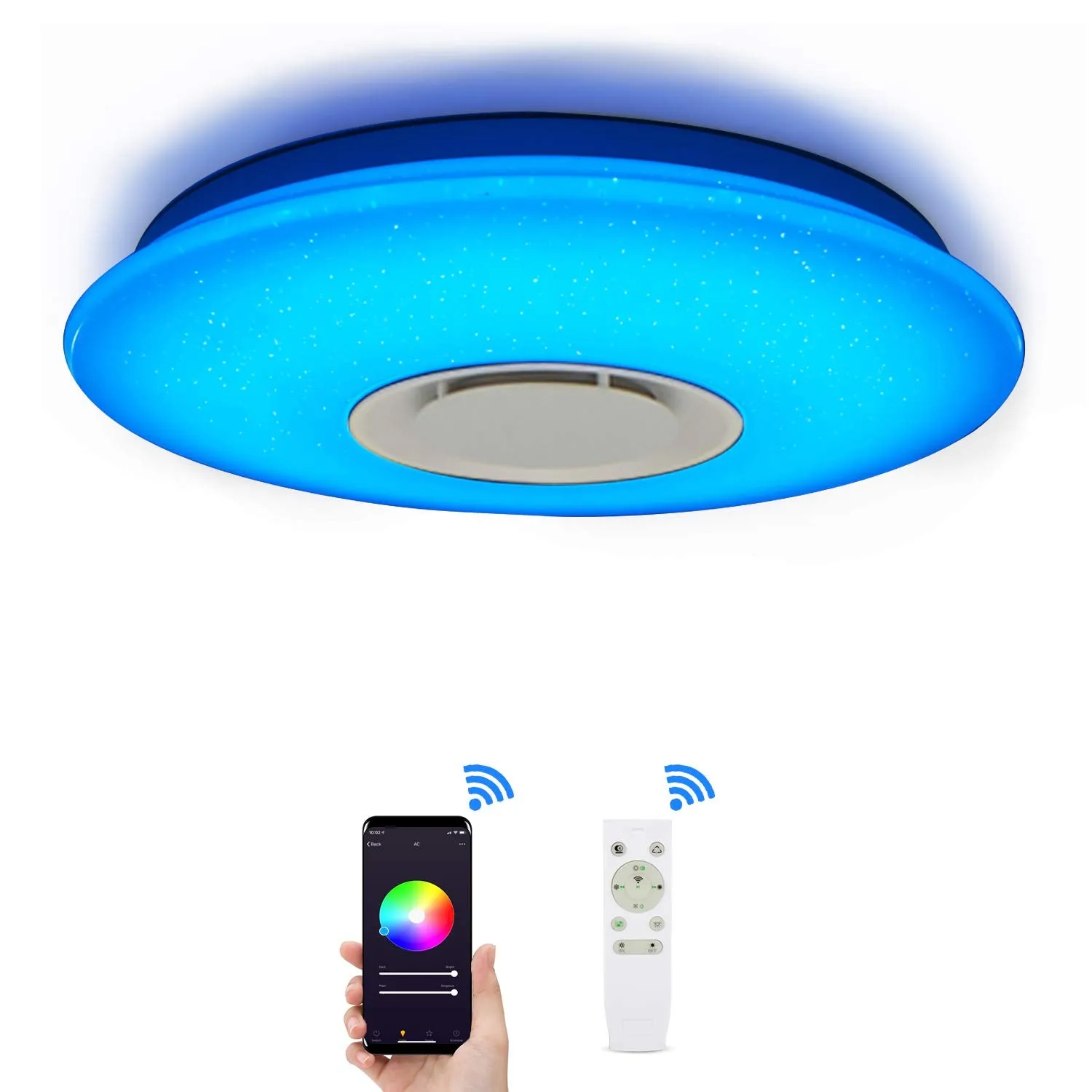 Elinkume Ceiling Light with Smart Alexa WiFi Ceiling Lamp 36W, LED Ceiling Light Dimmable Multi Colour with Bluetooth-Speakers,Remote Control,Compatible with Amazon Alexa for Bedroom,Children's Room