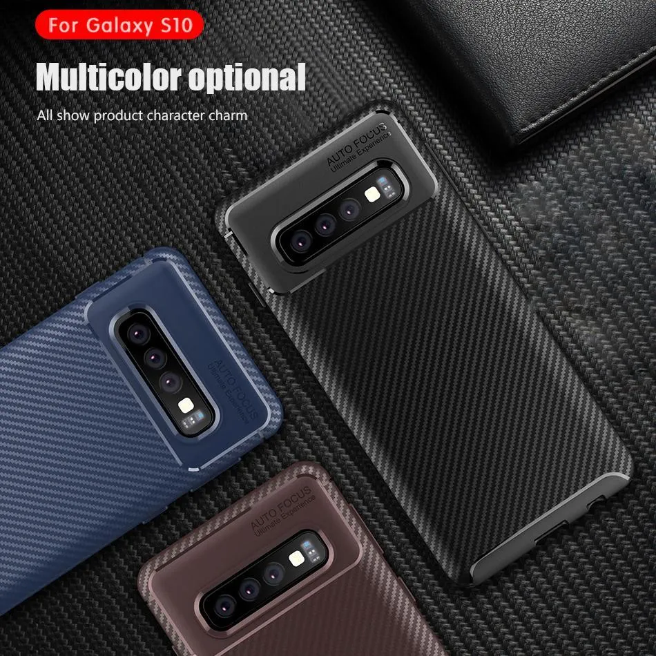 Galaxy S10 Plus Frosted Carbon Fiber Shockproof Soft Case