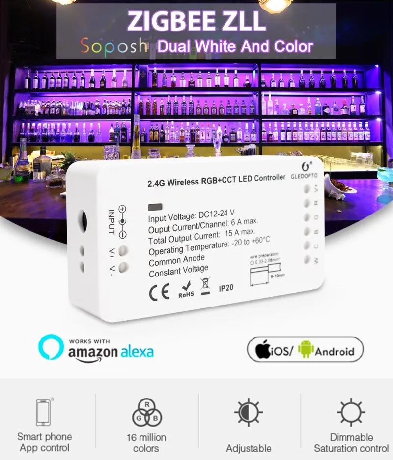 GLEDOPTO RGB CCT Zigbee Smart LED Light Strip Controller DC12-24V Smart Home Work Hue Bridge Amazon Alexa Echo RGBW 2019 NEW