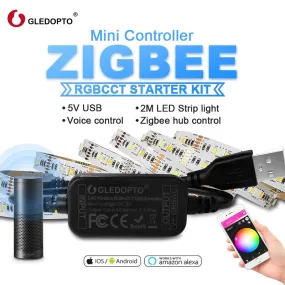 GLEDOPTO zigbee  controller mini smart TV LED strip light kit 5V usb rgb cct computer LED strip light work with zigbee hub echo