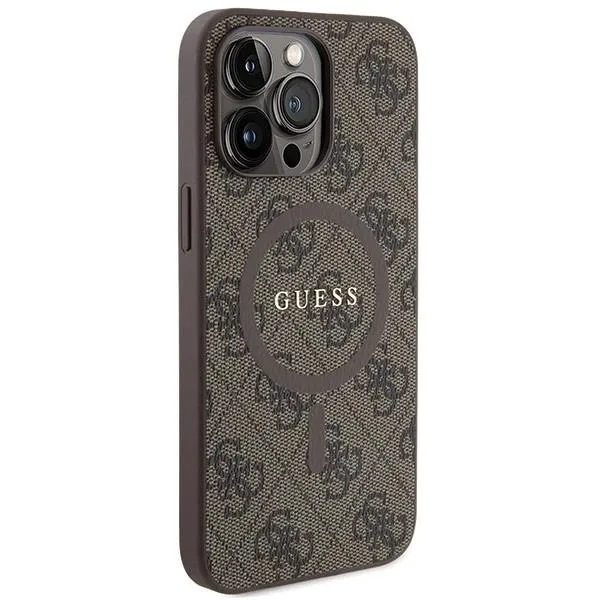 Guess 4G Collection Leather Metal Logo with MagSafe Hard Case for iphone 15 Pro 6.1" Brown - GUHMP15LG4GFRW