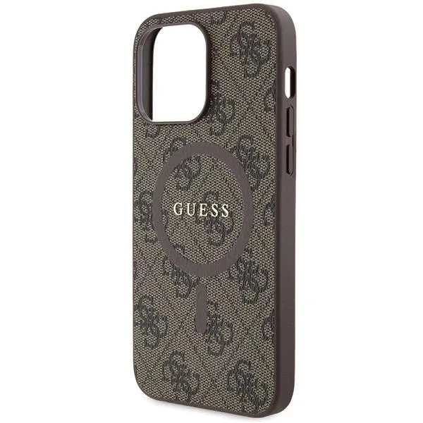 Guess 4G Collection Leather Metal Logo with MagSafe Hard Case for iphone 15 Pro 6.1" Brown - GUHMP15LG4GFRW