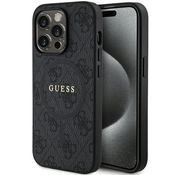 Guess 4G Collection Leather Metal Logo with MagSafe Hard Case for iphone 15 Pro Max 6.7" Black - GUHMP15XG4GDRK