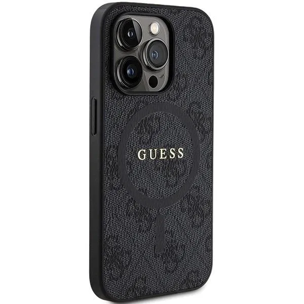 Guess 4G Collection Leather Metal Logo with MagSafe Hard Case for iphone 15 Pro Max 6.7" Black - GUHMP15XG4GDRK