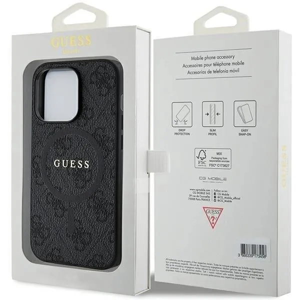 Guess 4G Collection Leather Metal Logo with MagSafe Hard Case for iphone 15 Pro Max 6.7" Black - GUHMP15XG4GDRK