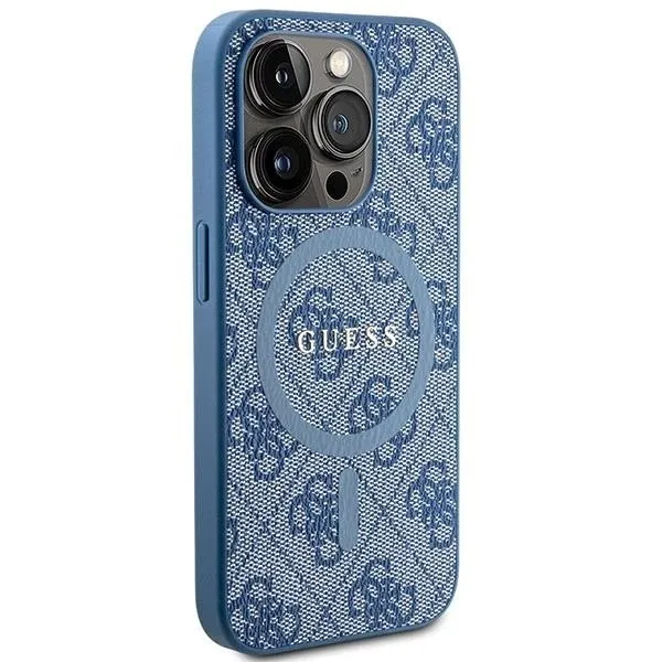 Guess 4G Collection Leather Metal Logo with MagSafe Hard Case for iphone 15 Pro Max 6.7" Blue - GUHMP15XG4GFRB