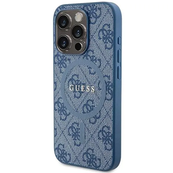 Guess 4G Collection Leather Metal Logo with MagSafe Hard Case for iphone 15 Pro Max 6.7" Blue - GUHMP15XG4GFRB