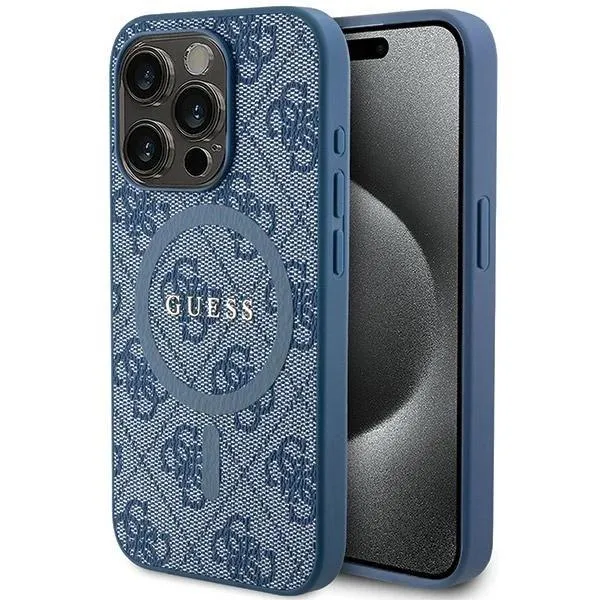 Guess 4G Collection Leather Metal Logo with MagSafe Hard Case for iphone 15 Pro Max 6.7" Blue - GUHMP15XG4GFRB