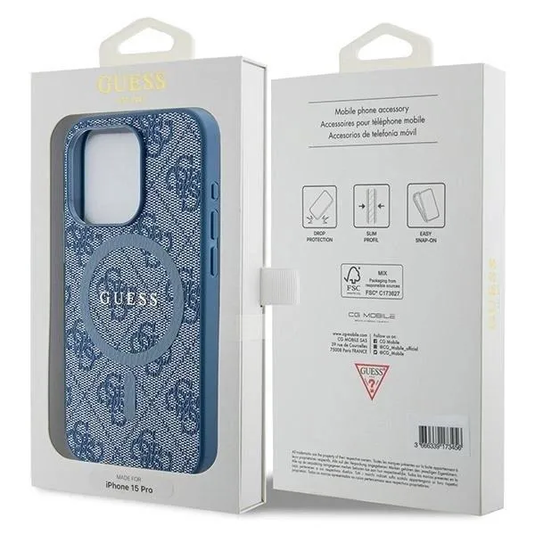 Guess 4G Collection Leather Metal Logo with MagSafe Hard Case for iphone 15 Pro Max 6.7" Blue - GUHMP15XG4GFRB