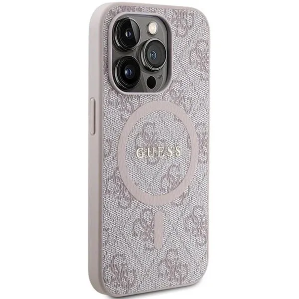 Guess 4G Collection Leather Metal Logo with MagSafe Hard Case for iphone 15 Pro Max 6.7" Pink - GUHMP15XG4GFRP