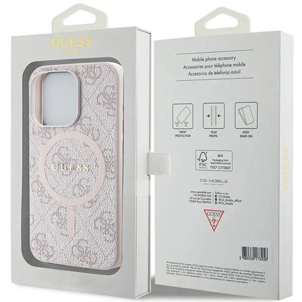 Guess 4G Collection Leather Metal Logo with MagSafe Hard Case for iphone 15 Pro Max 6.7" Pink - GUHMP15XG4GFRP